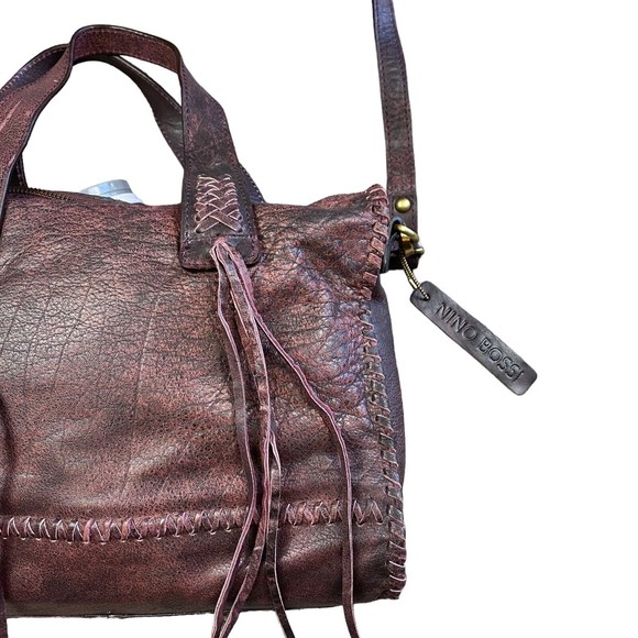 Nino Bossi Large Burgundy Leather Hobo Shoulder Tote Womens Handbag - Picture 6 of 12